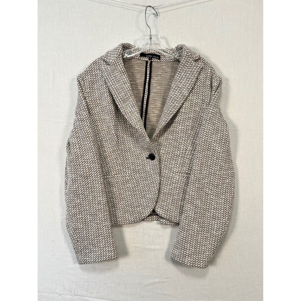 Amanda + Chelsea Womens XL Tan Black Knit Single Button Cropped Blazer Jacket